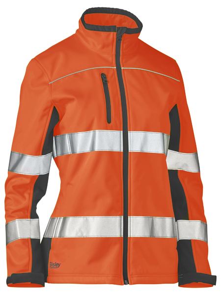 Bisley Womens Taped Two Tone Hi Vis Soft Shell Orange Jacket