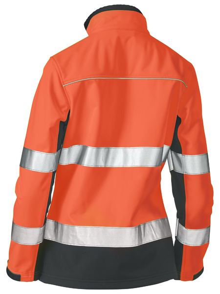 Bisley Womens Taped Two Tone Hi Vis Soft Shell Orange Jacket - back view