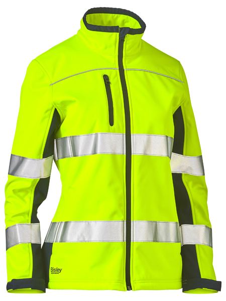 Bisley Womens Taped Two Tone Hi Vis Soft Shell Yellow Jacket