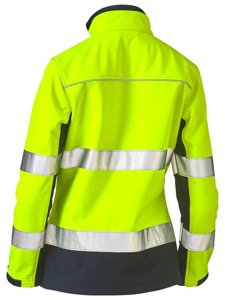 Bisley Womens Taped Two Tone Hi Vis Soft Shell Yellow Jacket - back view