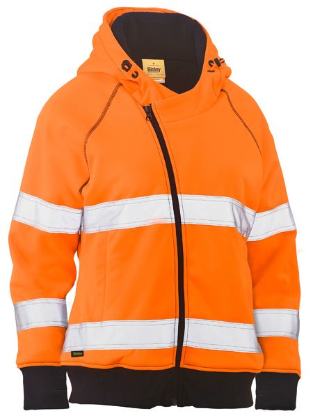 BISLEY WOMENS TAPED HI VIS FLEECE ZIP FRONT WITH SHERPA LINING