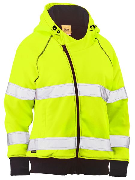 BISLEY WOMENS TAPED HI VIS FLEECE ZIP FRONT WITH SHERPA LINING