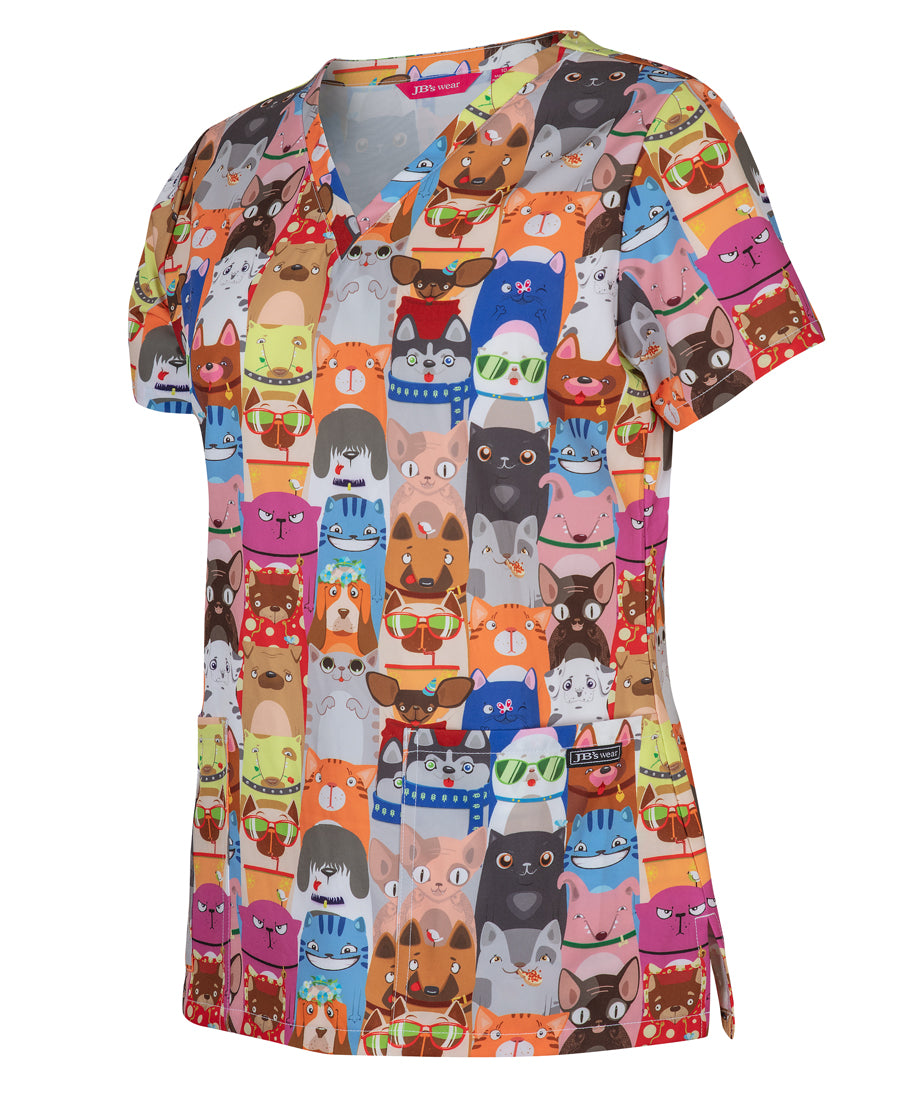 JB'S WEAR LADIES SCRUB TOP PRINTED