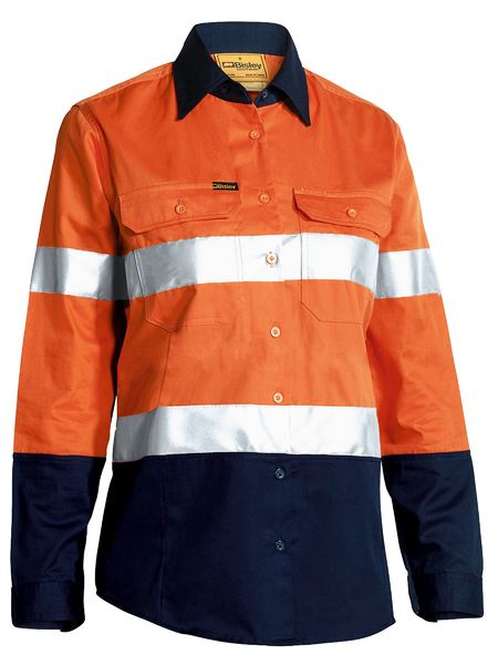 BISLEY WOMENS TAPED HI VIS COOL LIGHTWEIGHT DRILL SHIRT