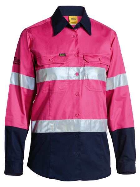BISLEY WOMENS TAPED HI VIS COOL LIGHTWEIGHT DRILL SHIRT