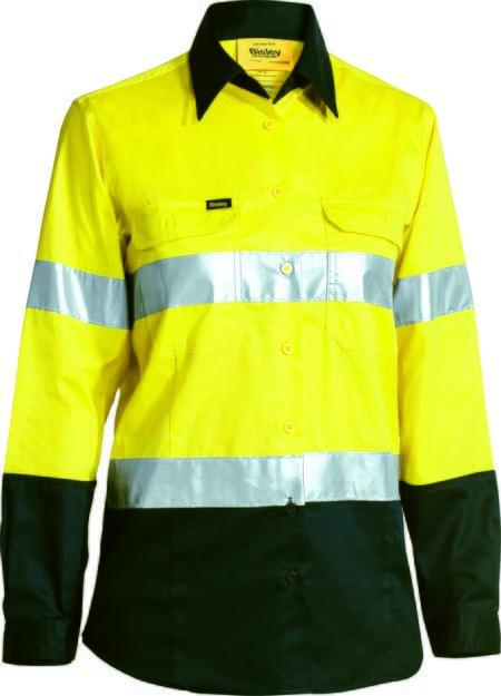 BISLEY WOMENS TAPED HI VIS COOL LIGHTWEIGHT DRILL SHIRT