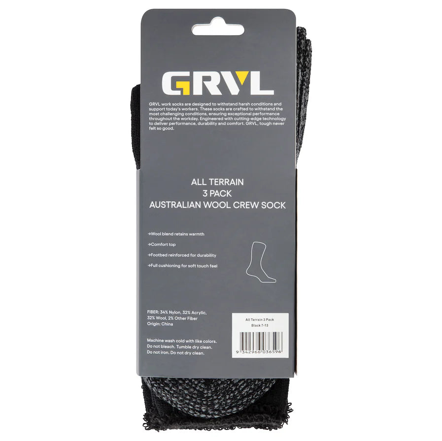 GRVL ALL TERRAIN SOCKS 3PK - BLACK