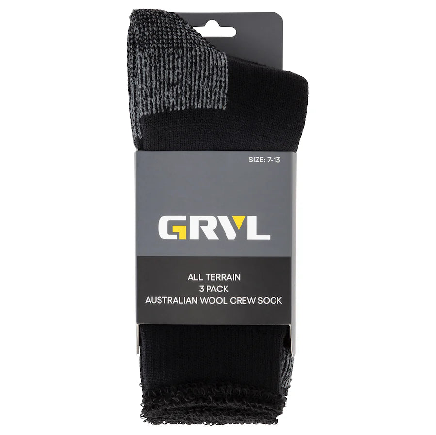 GRVL ALL TERRAIN SOCKS 3PK - BLACK