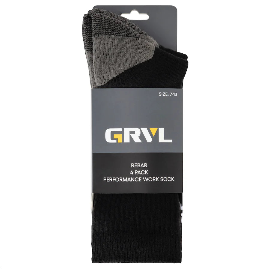 GRVL REBAR SORBTEK PERFORMANCE SOCKS 4PK - BLACK