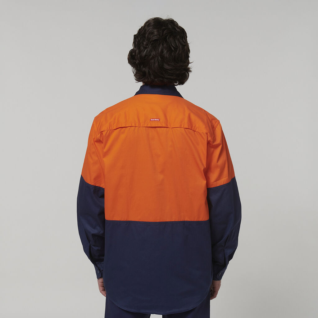 HARD YAKKA CORE HI VIS L/S 2 TONE VENTED COTTON SHIRT
