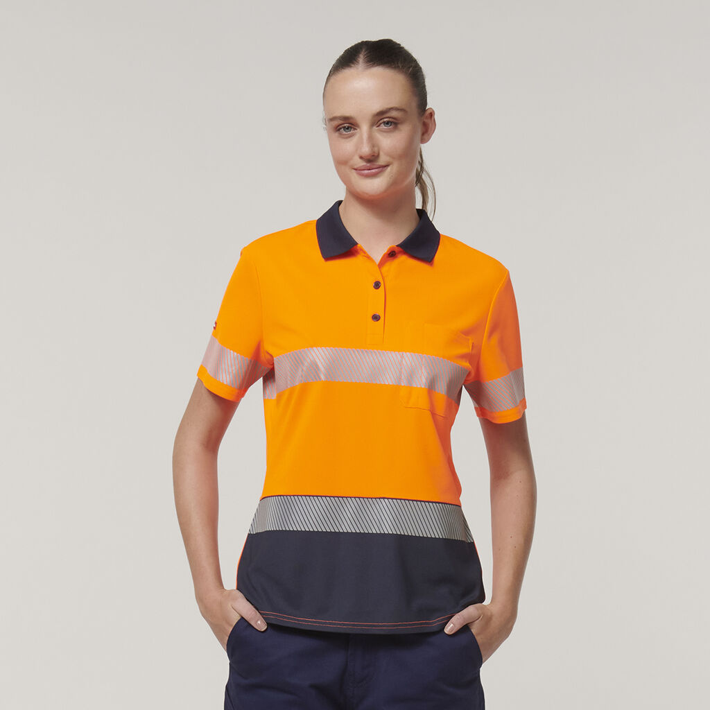 HARD YAKKA WOMENS S/S HI VIS TAPED POLO