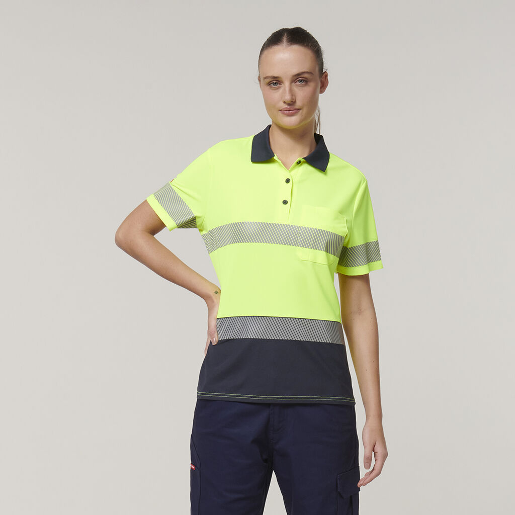HARD YAKKA WOMENS S/S HI VIS TAPED POLO