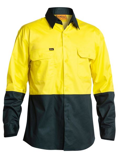 bisley-hi-vis-cool-lightweight-drill-shirt-in-yellow-bottle-front-view