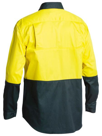 bisley-hi-vis-cool-lightweight-drill-shirt-in-yellow-bottle-back-view