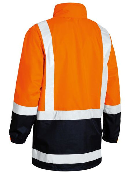 bisley-taped-hi-vis-rain-shell-jacket-orange-navy-back-view