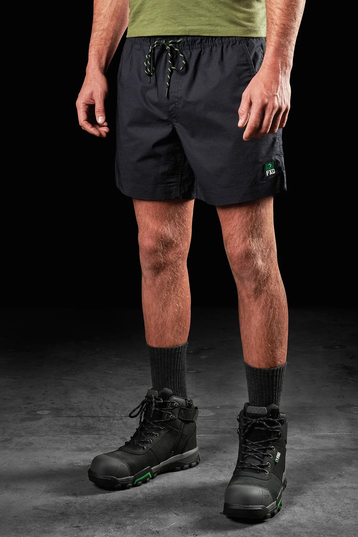 FXD-repreve-stretch-ripstop-work-shorts-black-front-view