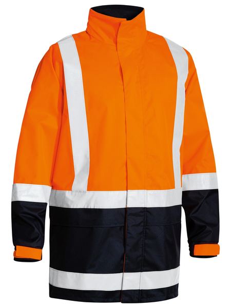 bisley-taped-hi-vis-rain-shell-jacket-orange-navy-front-view