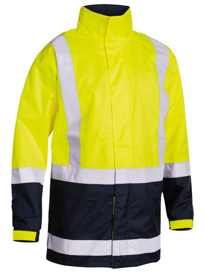 bisley-taped-hi-vis-rain-shell-jacket-yellow-navy-front-view